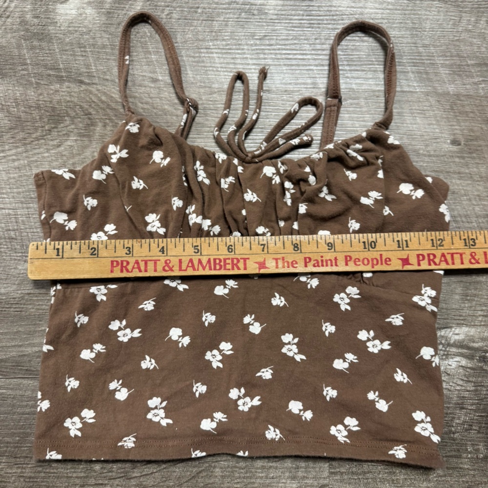 Hollister Brown Floral Tank Top Crop Top Size Small - Picture 6 of 7